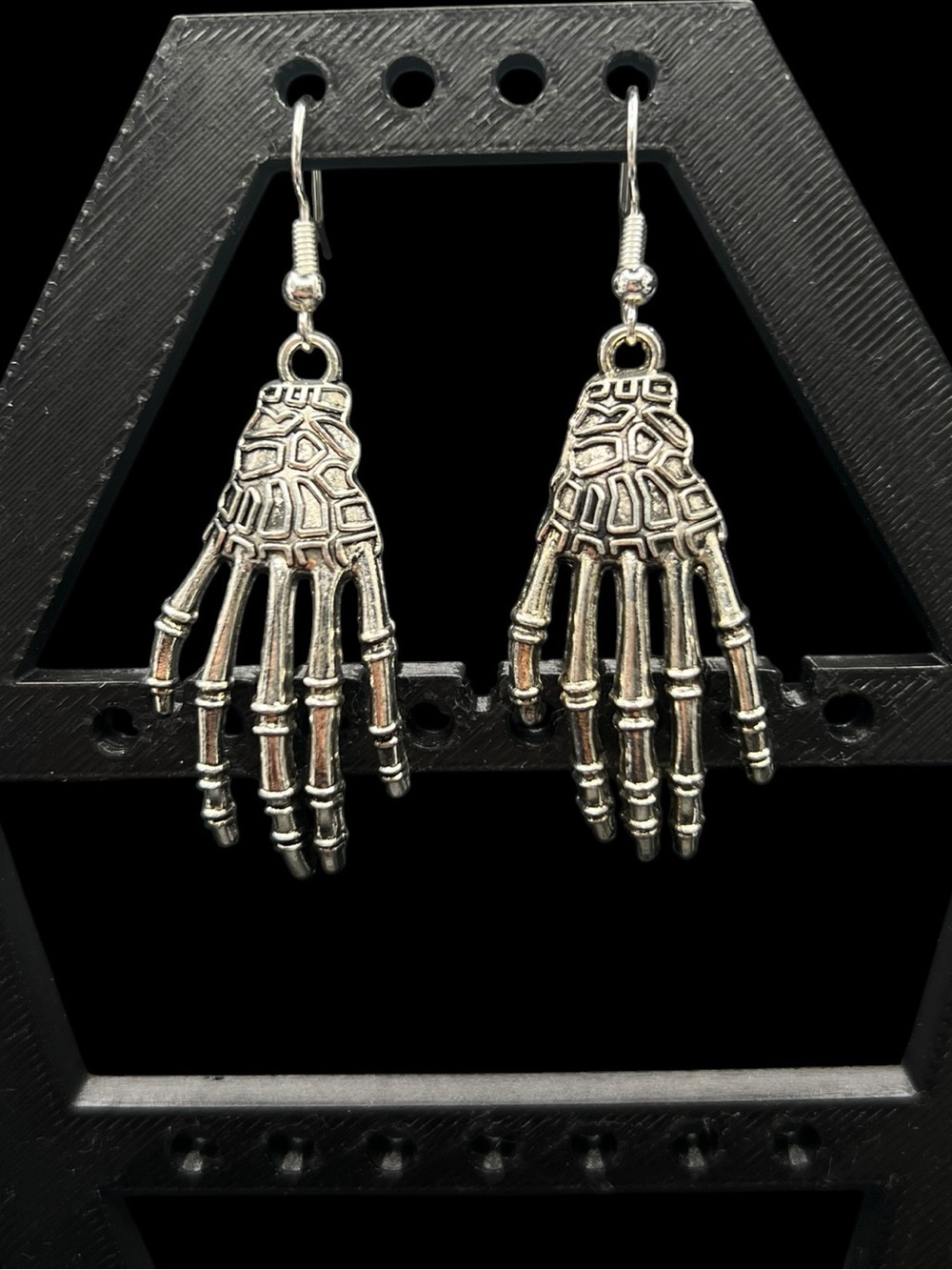Handmade Silver Monster Skeleton Hand Earrings 💀✨